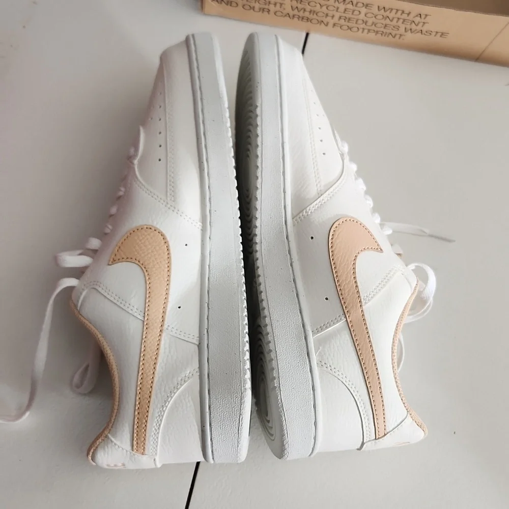 Nike Court Vision Low Sneakers White Peach Womens Size 7